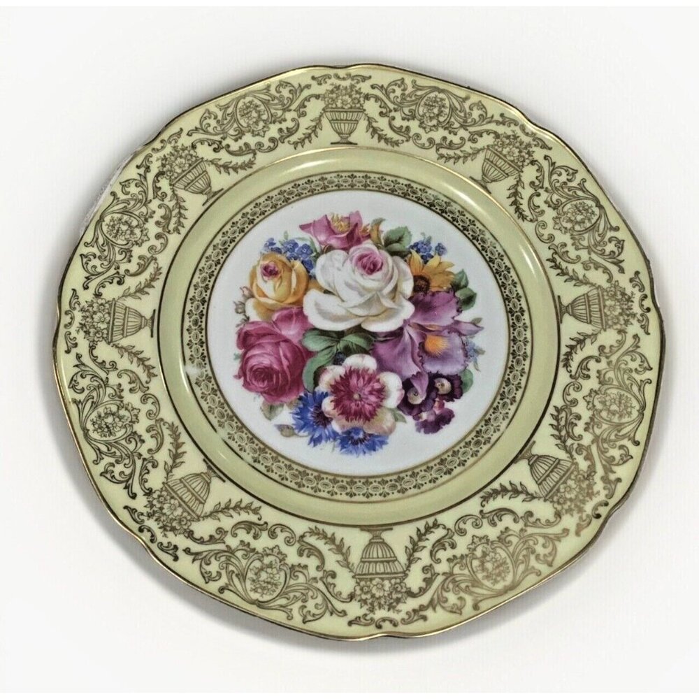 Vintage BAVARIA TIRSCHENREUTHER 10.75"  Plate Gold/Green/ Floral
